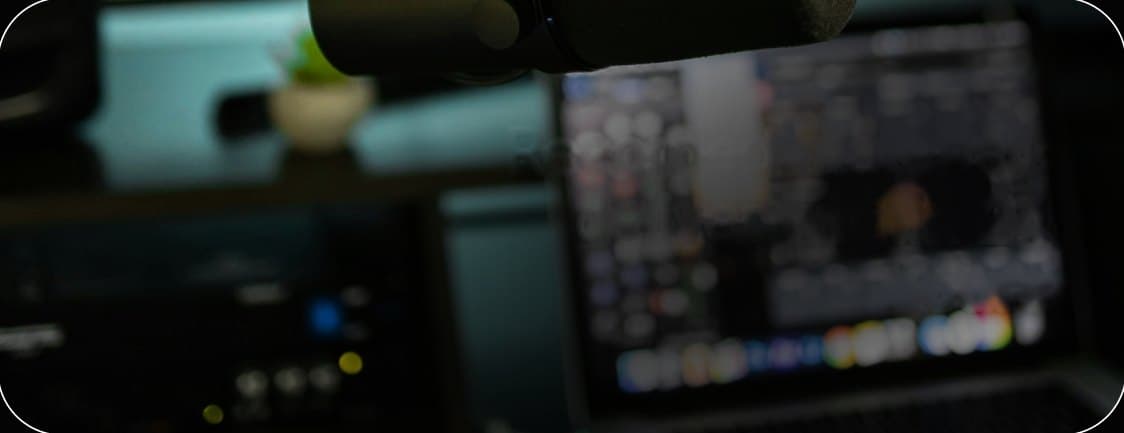 Editing monitor and microphone in the control room